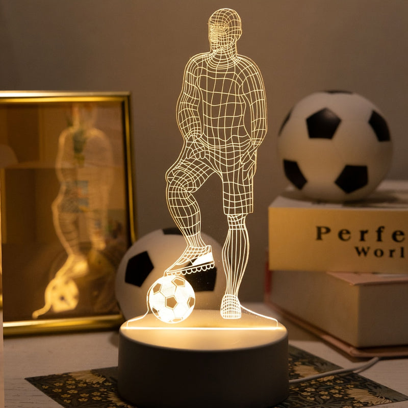 Luminária de mesa em formato de jogador de futebol com placa acrílica 3D