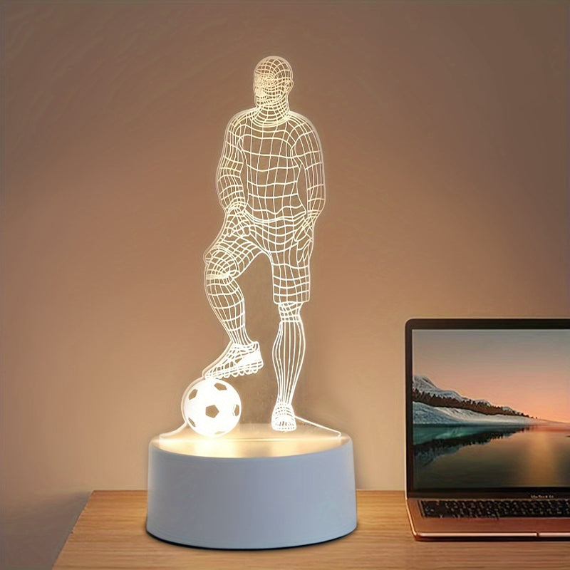 Luminária de mesa em formato de jogador de futebol com placa acrílica 3D