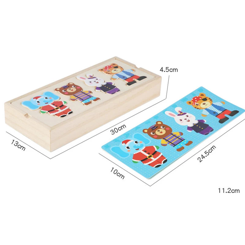 Elephant Bear Change Clothes Children's Early Education Wooden Jigsaw Puzzle Dressing Game Baby Puzzle Toys For Children Gift