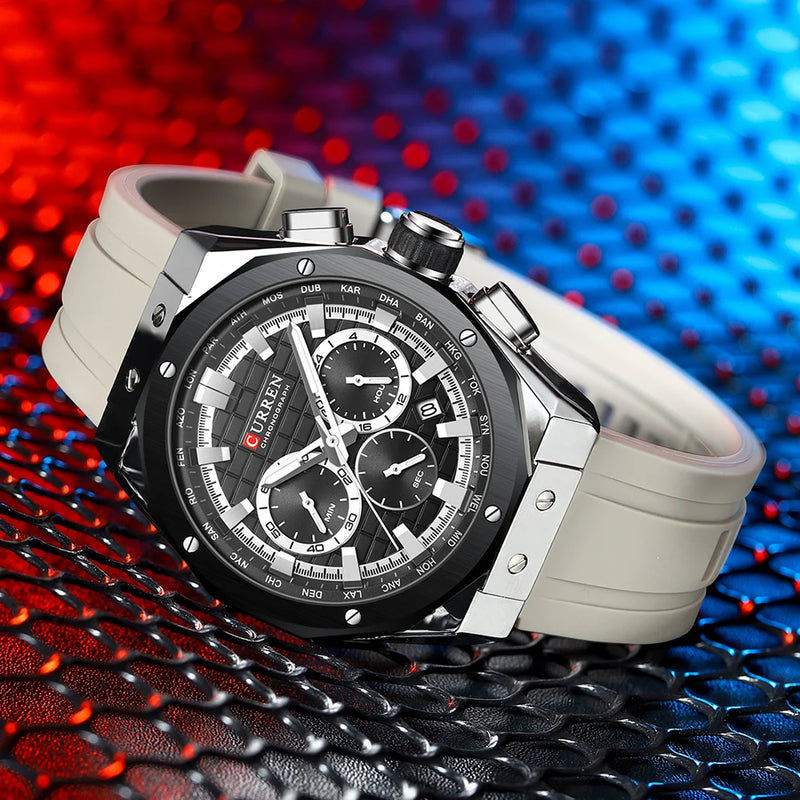 CURREN Luxury Brand High Quality Chronograph Luminous Watches for Men Silicone Strap Casual Sports Waterproof Quartz Wristwatch