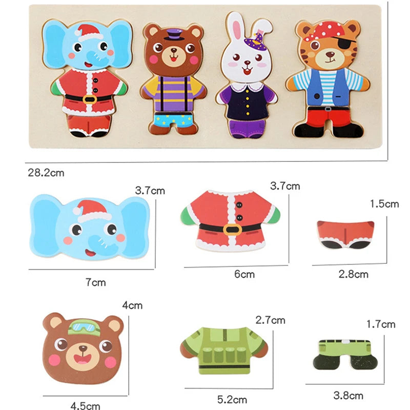 Elephant Bear Change Clothes Children's Early Education Wooden Jigsaw Puzzle Dressing Game Baby Puzzle Toys For Children Gift