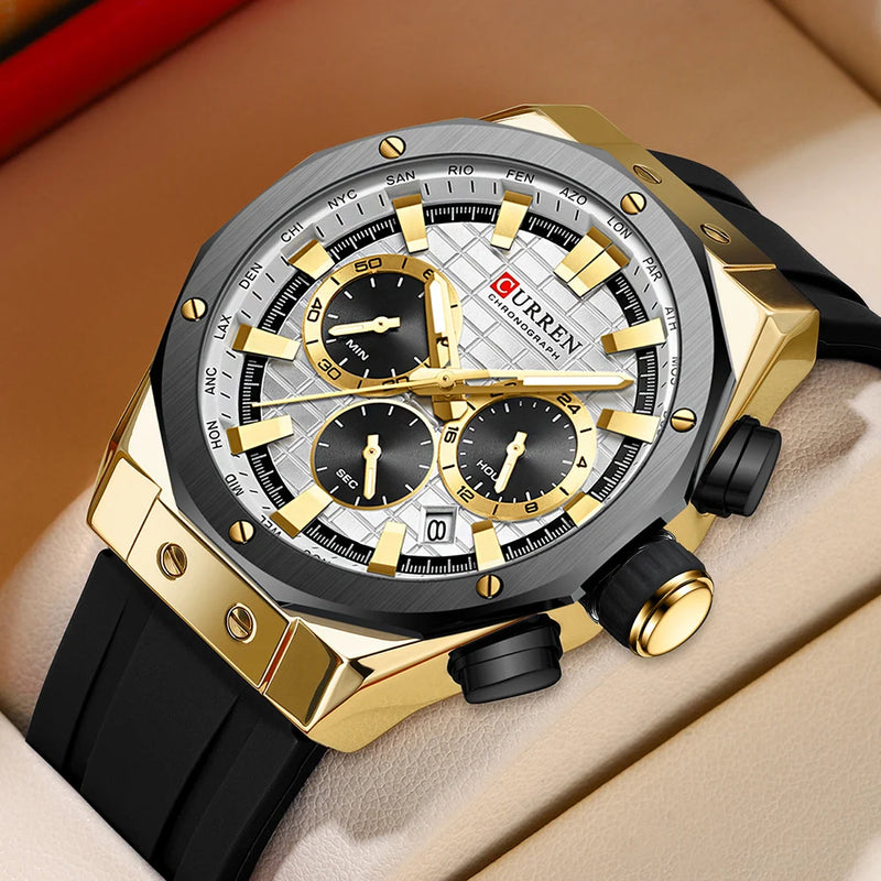 CURREN Luxury Brand High Quality Chronograph Luminous Watches for Men Silicone Strap Casual Sports Waterproof Quartz Wristwatch