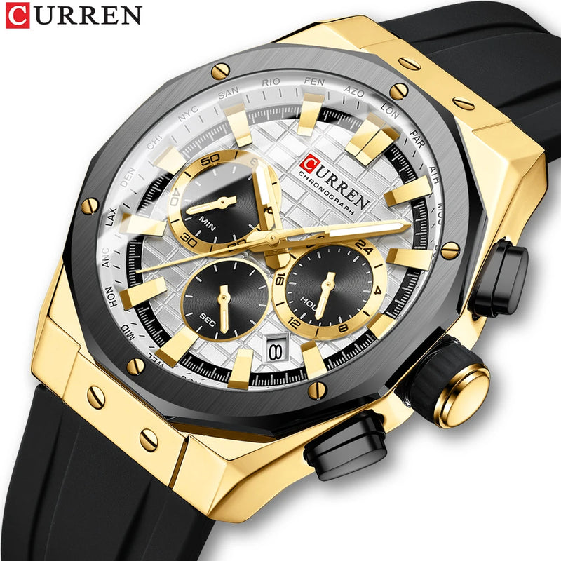 Original Brand CURREN 2024 New Quartz Watch for Men Waterproof Silicone Strap Business Male Classic Wrist watches Date Clock
