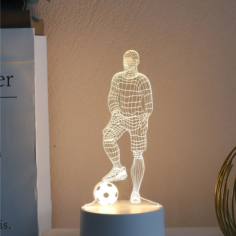 Luminária de mesa em formato de jogador de futebol com placa acrílica 3D